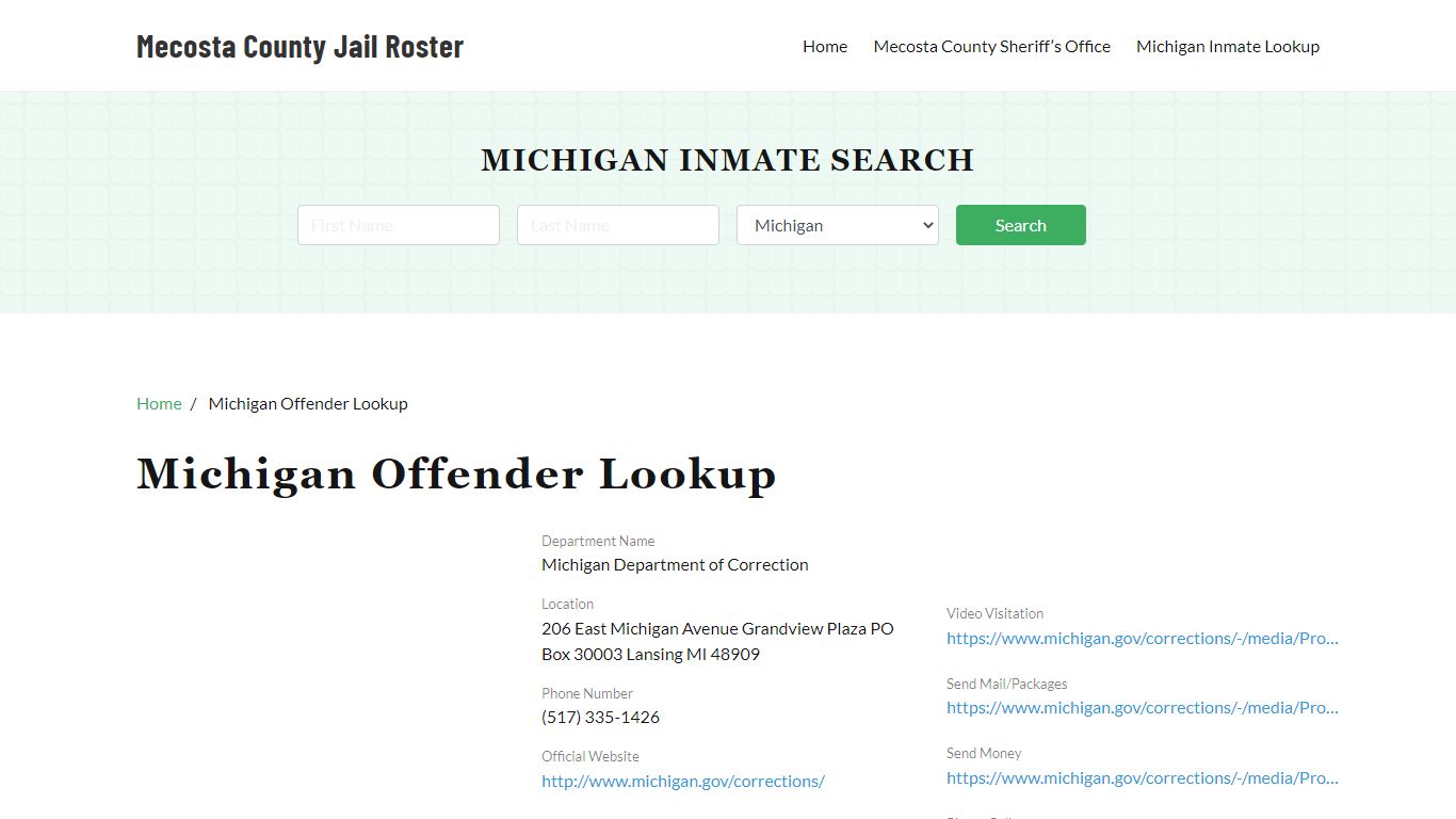 Michigan Inmate Search, Jail Rosters - Mecosta County Jail